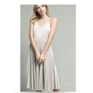 Anthropologie Elevenses Silver Metallic Luna Pleated Dress size 6 dressy